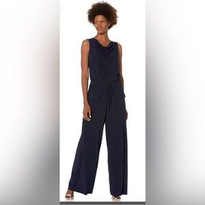 Vince Camuto Solid Ity Cowl Neck Jumpsuit Black In Size Large